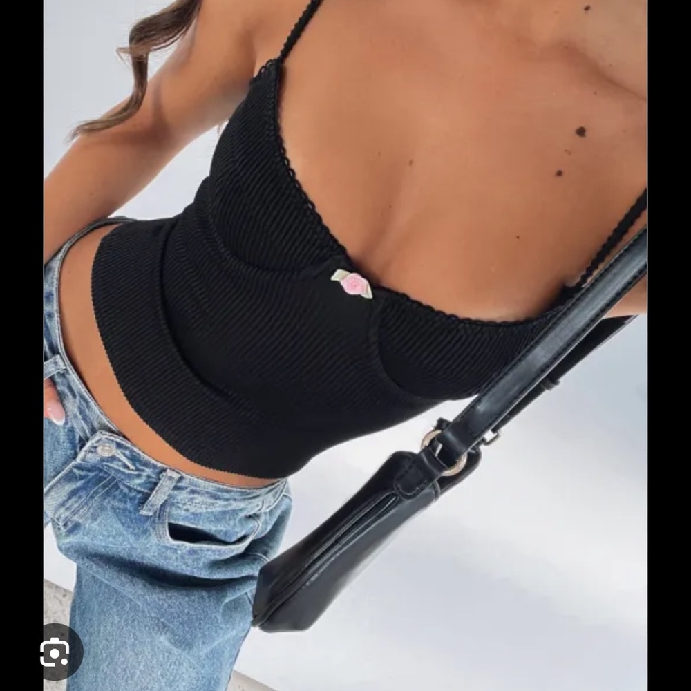 White Fox Boutique Black Ribbed Camisole